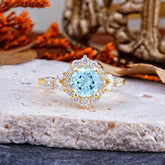 Luxury 4-Prong Round Cut Aquamarine Engagement Ring