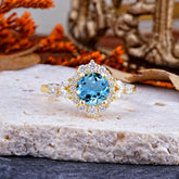 Luxury 4-Prong Round Cut Aquamarine Engagement Ring