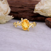 Nature Inspired 4 Prong Oval Cut Citrine Wedding Ring