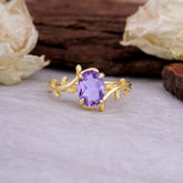 Nature Inspired 4 Prong Oval Cut Amethyst Wedding Ring