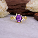 Nature Inspired 4 Prong Oval Cut Amethyst Wedding Ring
