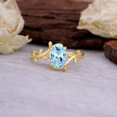 Nature Inspired 4 Prong Oval Cut Aquamarine Wedding Ring