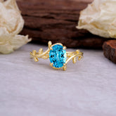 Nature Inspired 4 Prong Oval Cut Aquamarine Wedding Ring