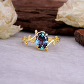 Nature Inspired 4 Prong Oval Cut Alexandrite Wedding Ring