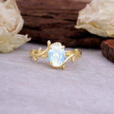 Nature Inspired 4 Prong Oval Cut Moonstone Wedding Ring