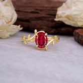 Nature Inspired 4 Prong Oval Cut Ruby Wedding Ring