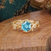 Luxury Nature-Inspired 6 Prong Hexagonal Aquamarine Engagement Ring