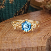 Luxury Nature-Inspired 6 Prong Hexagonal Aquamarine Engagement Ring