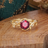 Luxury Nature-Inspired 6 Prong Hexagonal Ruby Engagement Ring