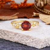 Heirloom-Grade 4 Prong Round Cut Natural Garnet Ring