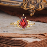 Luxury Nature-Inspired Kite-Cut Natural Garnet Engagement Ring