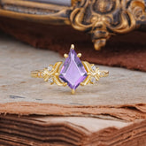 Luxury Nature-Inspired Kite-Cut Natural Amethyst Engagement Ring