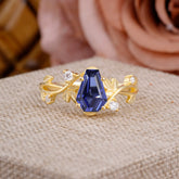 Nature Inspired 4 Prong Coffin-Cut Tanzanite Engagement Ring