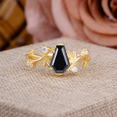 Nature Inspired 4 Prong Coffin-Cut Black Onyx Engagement Ring