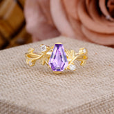 Nature Inspired 4 Prong Coffin-Cut Natural Amethyst Engagement Ring