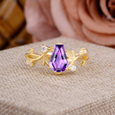 Nature Inspired 4 Prong Coffin-Cut Natural Amethyst Engagement Ring