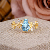 Nature Inspired 4 Prong Coffin-Cut Aquamarine Engagement Ring