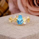 Nature Inspired 4 Prong Coffin-Cut Aquamarine Engagement Ring