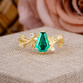 Nature Inspired 4 Prong Coffin-Cut Emerald Engagement Ring