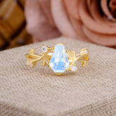 Nature Inspired 4 Prong Coffin-Cut Moonstone Engagement Ring