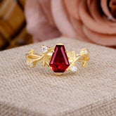 Nature Inspired 4 Prong Coffin-Cut Ruby Engagement Ring