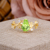 Nature Inspired 4 Prong Coffin-Cut Peridot Engagement Ring