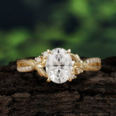 Nature Inspired Golden Vine Oval Moissanite Ring