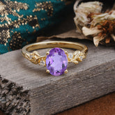 4 Prong Oval Amethyst Gold Ring for Timeless Love