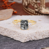 Vintage - Style 4 Prong Emerald Cut Black Rutilated Quartz Ring