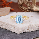 Vintage - Style 4 Prong Emerald Cut Aquamarine Ring
