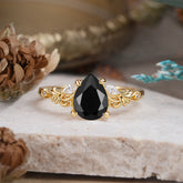 Romantic 4-Prong Pear-Cut Black Onyx Engagement Ring