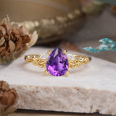 Romantic 4-Prong Pear-Cut Amethyst Engagement Ring