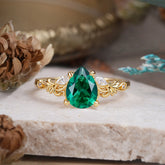Romantic 4-Prong Pear-Cut Emerald Engagement Ring