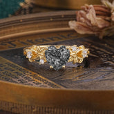 Woodland 4 Prong Heart Black Rutilated Quartz Wedding Ring