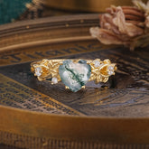 Woodland 4 Prong Heart Moss Agate Wedding Ring