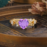 Woodland 4 Prong Heart Amethyst Wedding Ring
