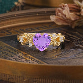 Woodland 4 Prong Heart Amethyst Wedding Ring