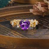 Woodland 4 Prong Heart Amethyst Wedding Ring
