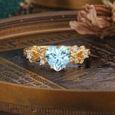 Woodland 4 Prong Heart Aquamarine Wedding Ring