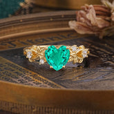 Woodland 4 Prong Heart Emerald Wedding Ring
