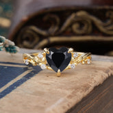 Romantic Heart Shape Nature-Inspired Black Onyx Engagement Ring