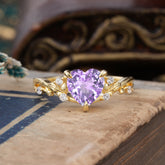 Romantic Heart Shape Nature-Inspired Amethyst Engagement Ring