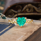 Romantic Heart Shape Nature-Inspired Emerald Engagement Ring