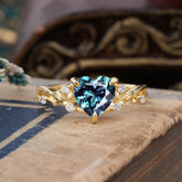 Romantic Heart Shape Nature-Inspired Alexandrite Engagement Ring