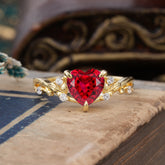 Romantic Heart Shape Nature-Inspired Ruby Engagement Ring