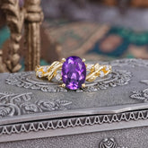 Boho 4 Prong Oval Amethyst Wedding Ring
