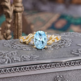 Boho 4 Prong Oval Aquamarine Wedding Ring
