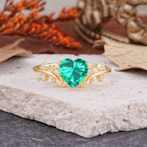Nature Inspired 4 Prong Heart Shaped Emerald Wedding Ring