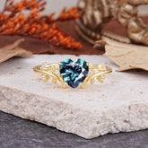 Nature Inspired 4 Prong Heart Shaped Alexandrite Wedding Ring