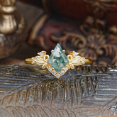 Luxury Nature-Inspired 4-Prong Kite-Cut Natural Moss Agate Engagement Ring